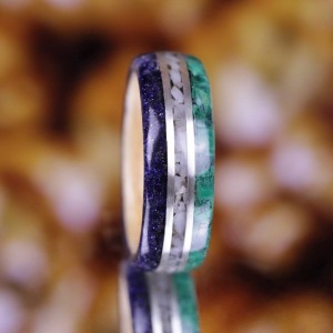 Bague "Admyre" en Erable Malachite Howlite Soleil bleu fils argent 925