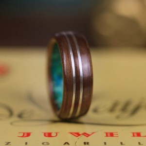 Bague garinlay en Noyer, Chrysocolle et argent