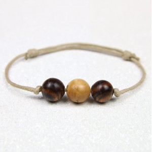 Bracelet perles Bocote et Bouleau madré avec fil Kaki, bijou en bois de qualité, perles en bois, bracelet en bois unique