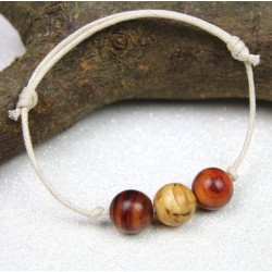 Bracelet en Bouleau madré et bois de rose, fil beige, bijou en bois de qualité, perles en bois, bracelet en bois unique