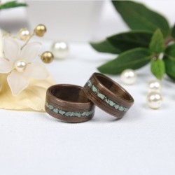 Duo of wedding rings in Walnut and Turquoise
