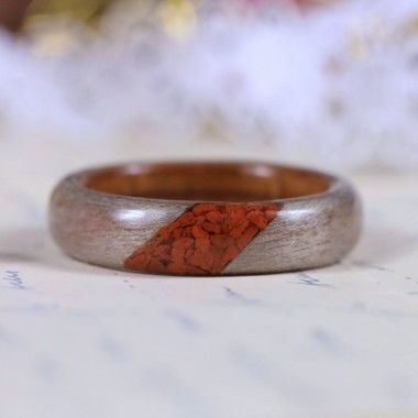 Bague ultra fine en Peuplier gris et argile rouge