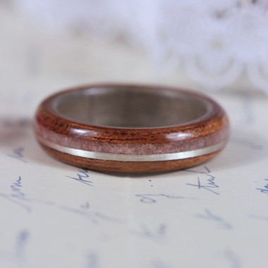 Bague ultra fine en Bubinga, Peuplier gris, Thulite et Argent 925