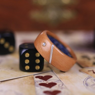 Bague garinlay en Poirier, Dumortierite, argent diamant