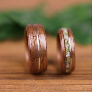 Duo d'alliances en Acajou, Serpentine, Howlite, Fil d'Argent Sterling 925, et fil d'or 14k, bagues en bois de qualité