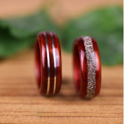 Duo d'alliances en Padouk, Fil d'Argent sterling et Paillettes de verres argent