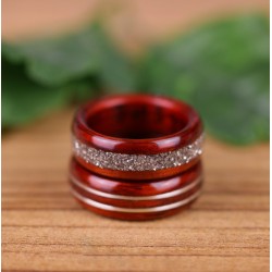 Duo d'alliances en Padouk, Fil d'Argent sterling et Paillettes de verres argent