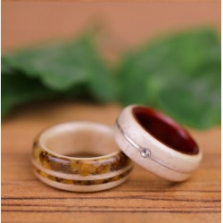 Duo d'alliances en Sycomore, Padouk, Érable, Oeil de tigre, Fil d'Argent Sterling 925 et Diamant