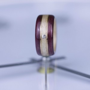 Bague"Intemporel" en Amarante, Sycomore, fil d'or 14k et diamant